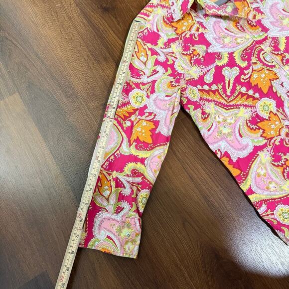 Lauren Ralph Lauren Paisley Cotton Button Up Neon Pink Green Funky Retro Sz M - Picture 5 of 7